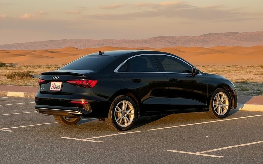 Audi A3 2023 Black rear view showing taillights