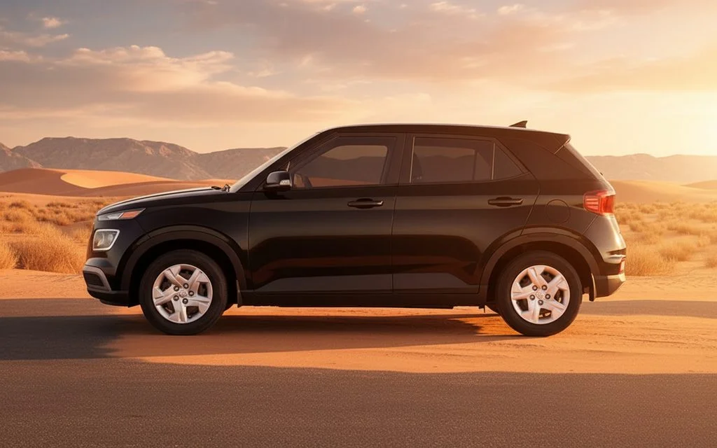 Hyundai Venue 2022 Black side profile – rental in Dubai