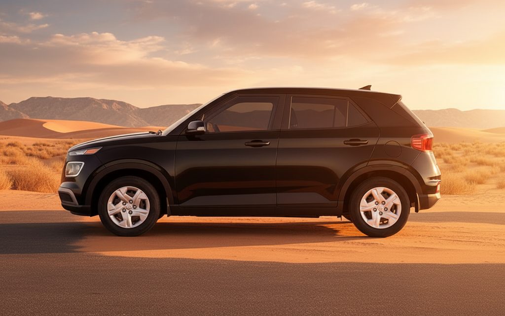 Hyundai Venue 2022 Black side profile – rental in Dubai