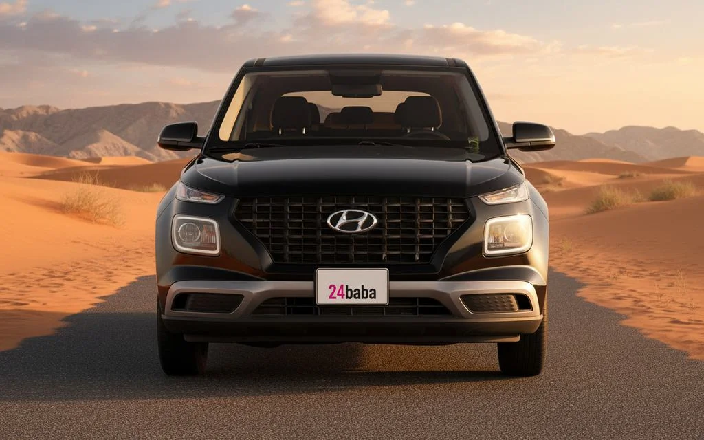 Hyundai Venue 2022 Black front view with headlights – rental in Dubai