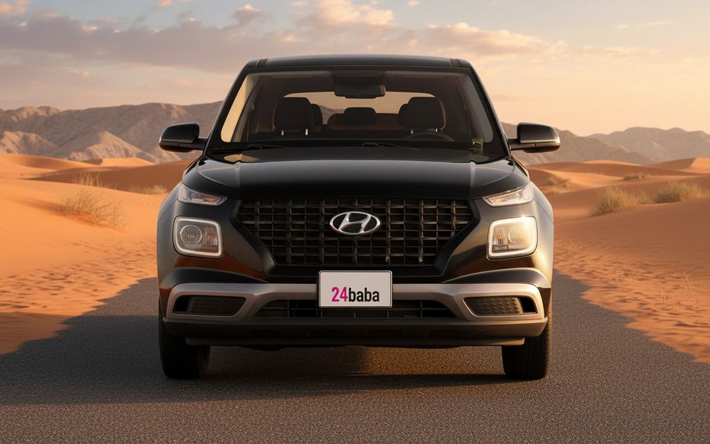 Hyundai Venue 2022 Black front view with headlights – rental in Dubai