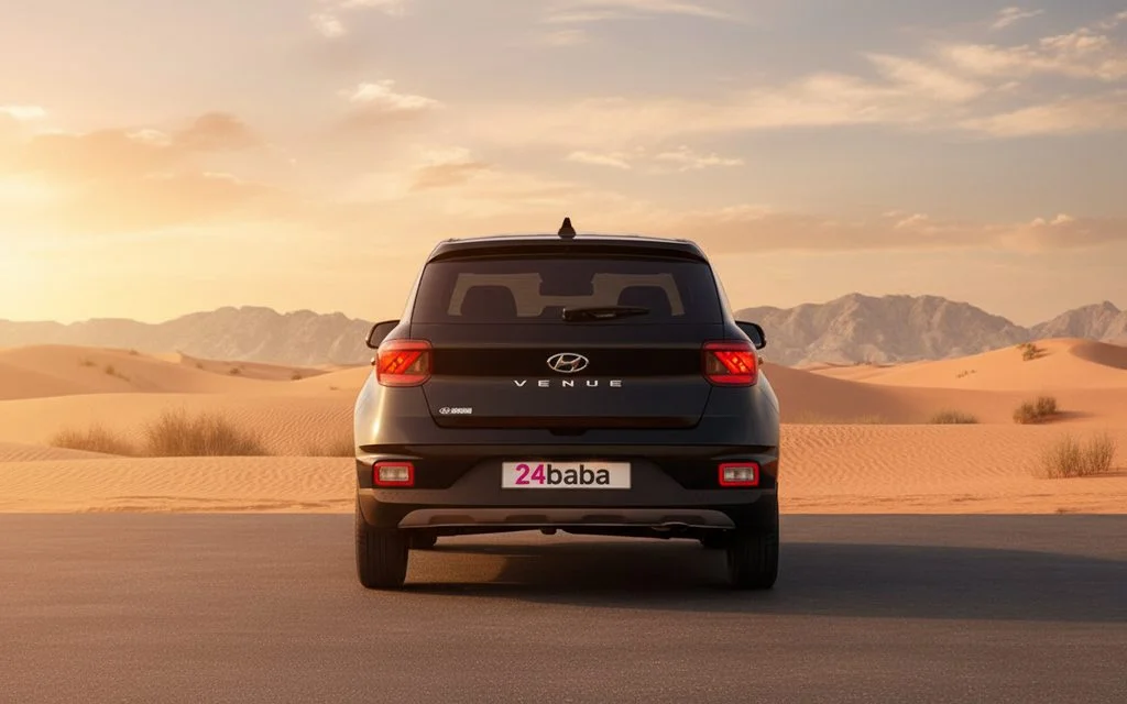 Hyundai Venue 2022 Black rear view showing taillights – rental in Dubai