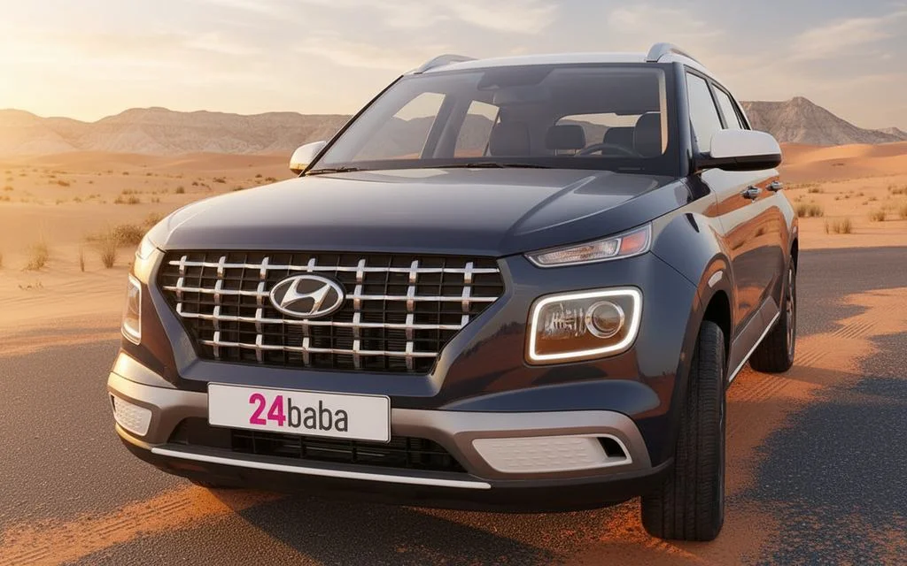 Hyundai Venue 2023 Blue front view with headlights – rental in Dubai