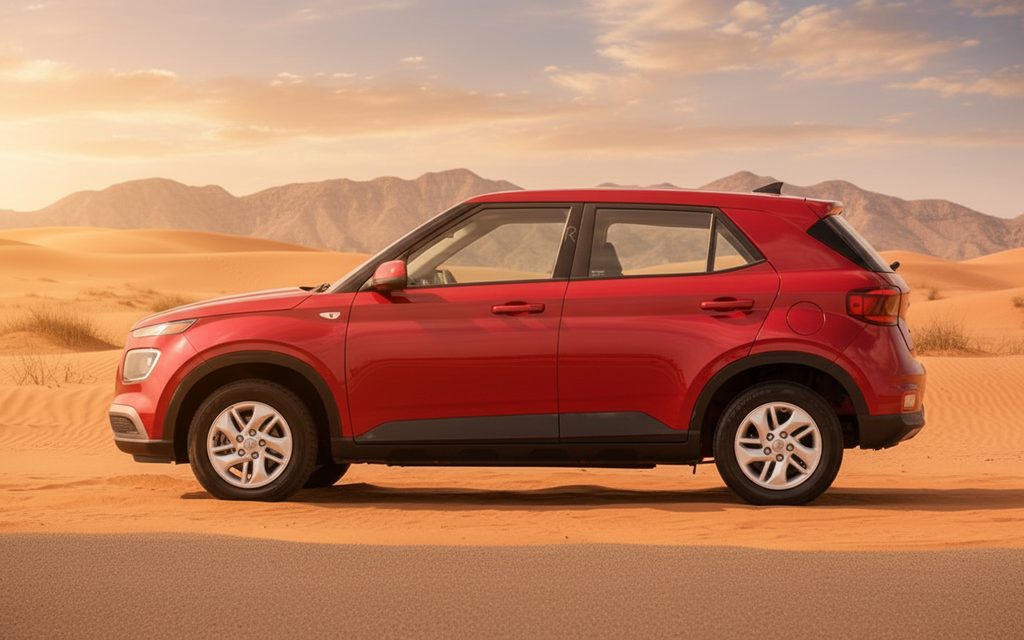 Hyundai Venue 2021 Red side profile – rental in Dubai