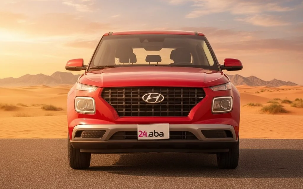 Hyundai Venue 2021 Red front view with headlights – rental in Dubai
