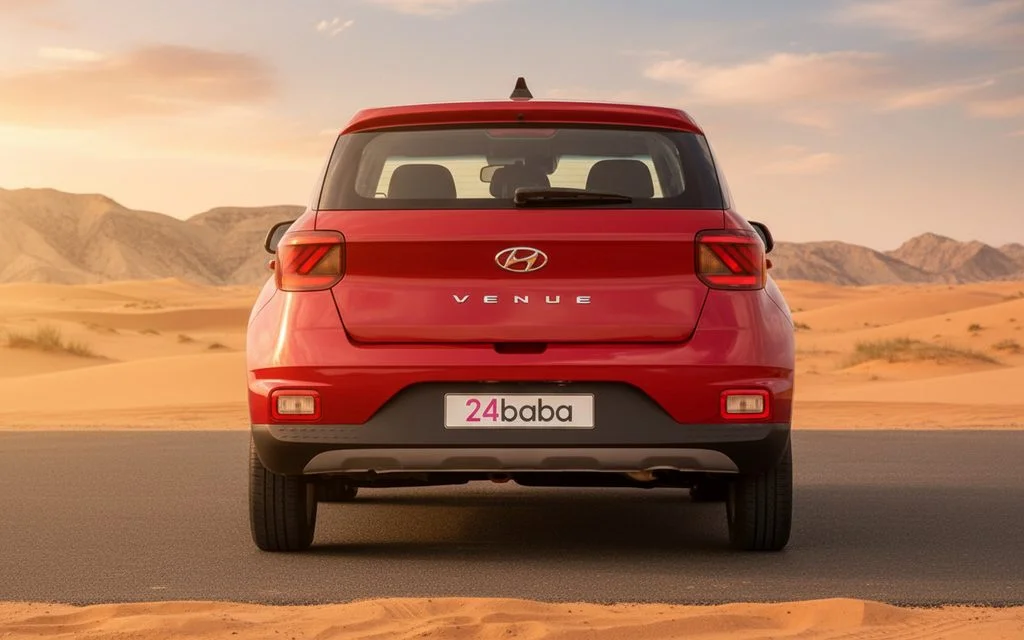 Hyundai Venue 2021 Red rear view showing taillights – rental in Dubai