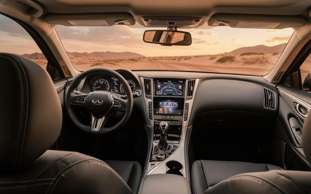 Infiniti Q50 2023 interior view showing trim – rental in Dubai