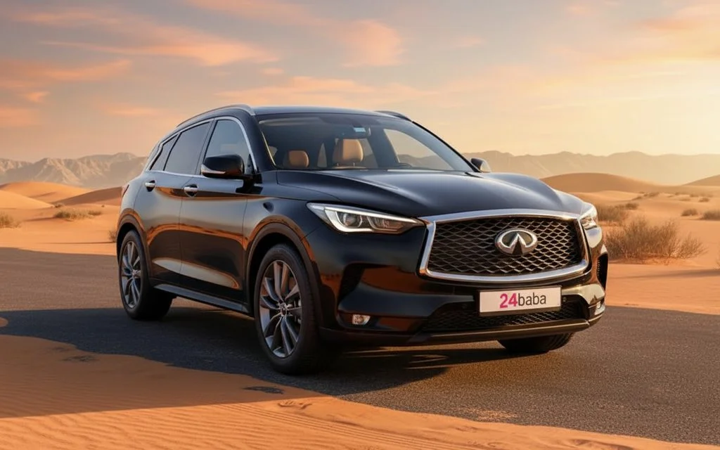 Infiniti Qx50 2021 Black front view with headlights – rental in Dubai