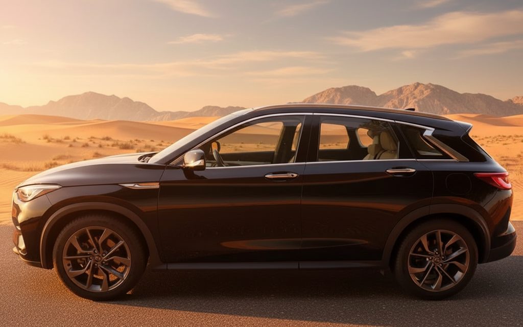 Infiniti Qx50 2021 Black side profile – rental in Dubai