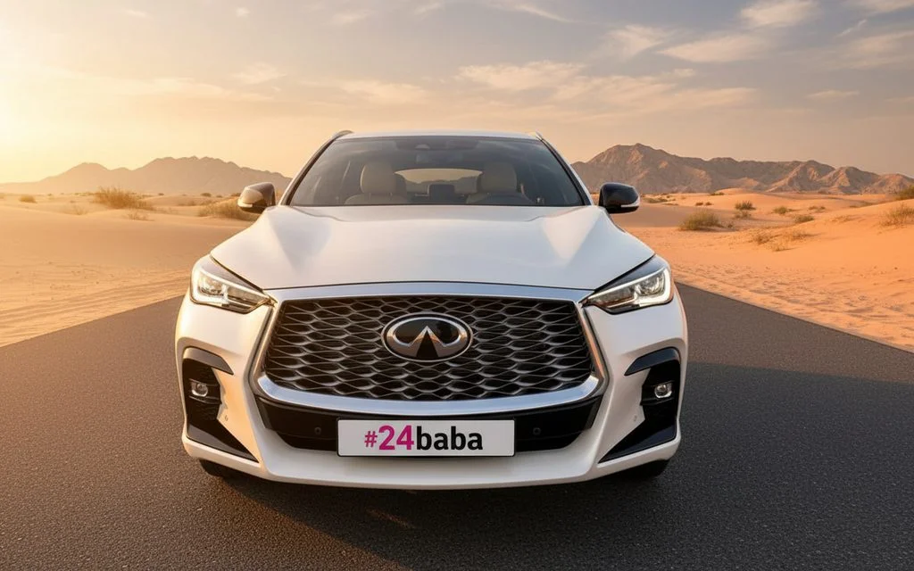 Infiniti Qx55 2023 White front view with headlights – rental in Dubai