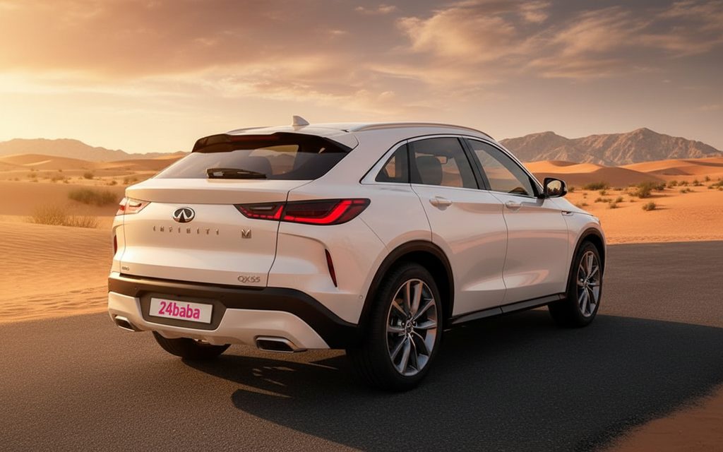 Infiniti Qx55 2023 White rear view showing taillights – rental in Dubai
