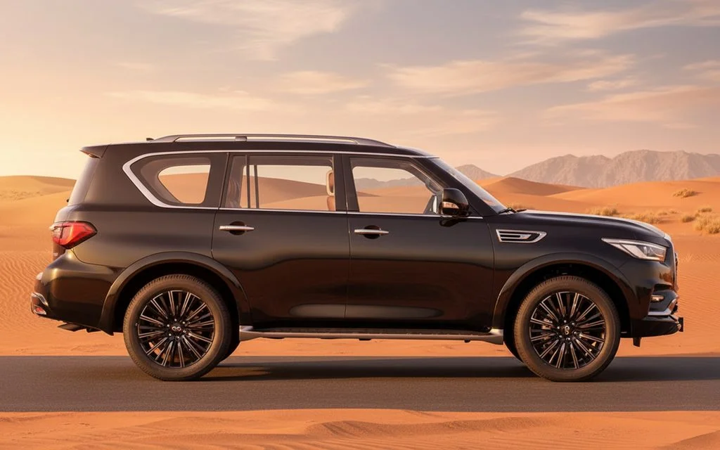 Infiniti Qx80 2024 Grey side profile – rental in Dubai