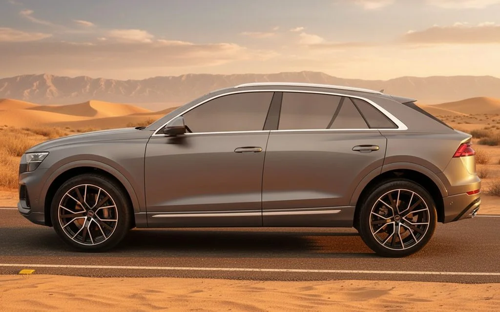 Audi Q8 2024 Grey side profile – rental in Dubai