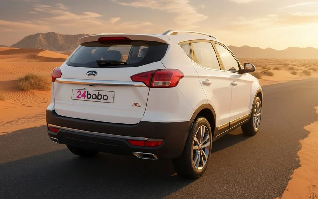 Jac S3 2023 White rear view showing taillights – rental in Dubai