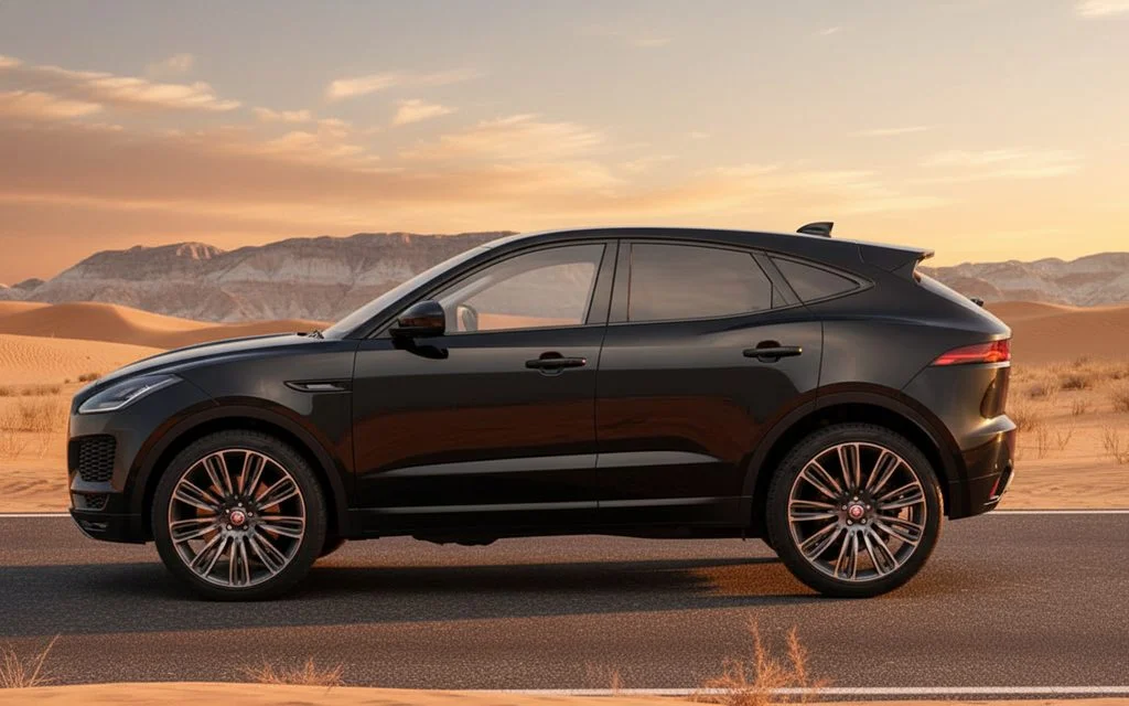 Jaguar E Pace 2020 Black side profile – rental in Dubai