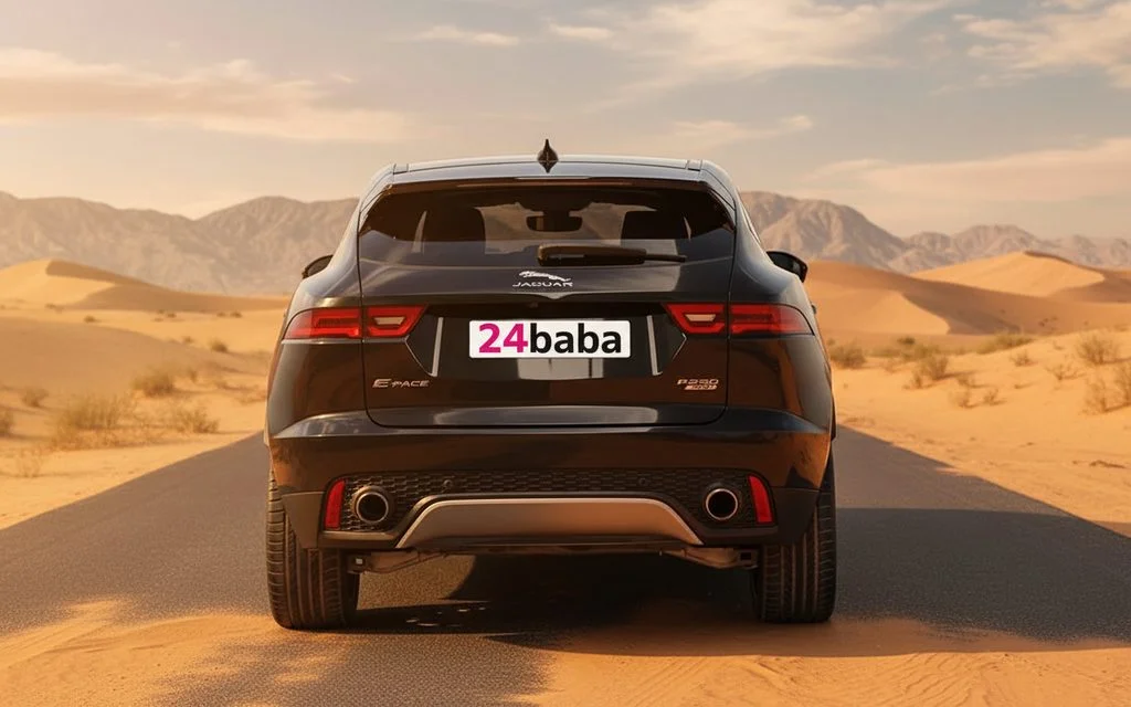 Jaguar E Pace 2020 Black rear view showing taillights – rental in Dubai