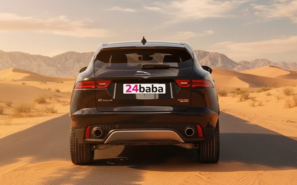 Jaguar E Pace 2020 Black rear view showing taillights – rental in Dubai
