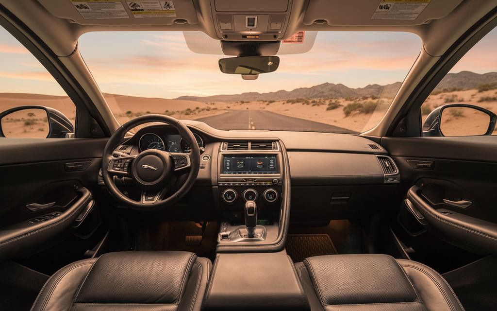 Jaguar E Pace 2020 interior view showing trim – rental in Dubai