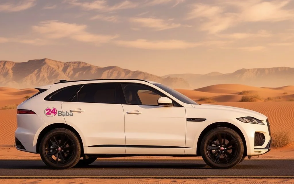 Jaguar F Pace 2024 White side profile – rental in Dubai
