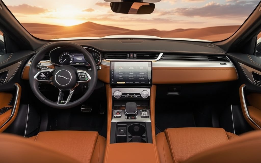 Jaguar F Pace 2024 interior view showing trim – rental in Dubai