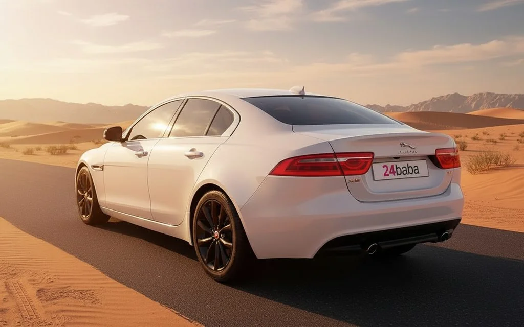 Jaguar Xe 2025 White rear view showing taillights – rental in Dubai