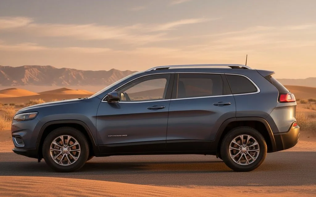 Jeep Cherokee 2025 Blue side profile – rental in Dubai