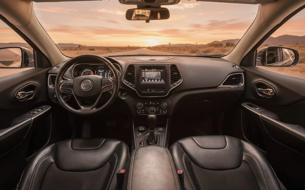 Jeep Cherokee 2025 interior view showing trim – rental in Dubai