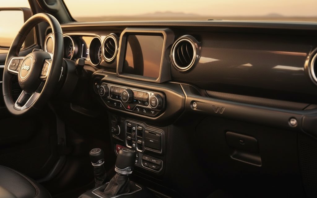 Jeep Wrangler 2024 interior view showing trim – rental in Dubai