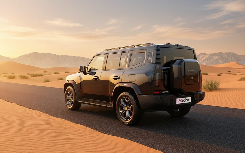 Jetour T2 2024 Black rear view showing taillights – rental in Dubai