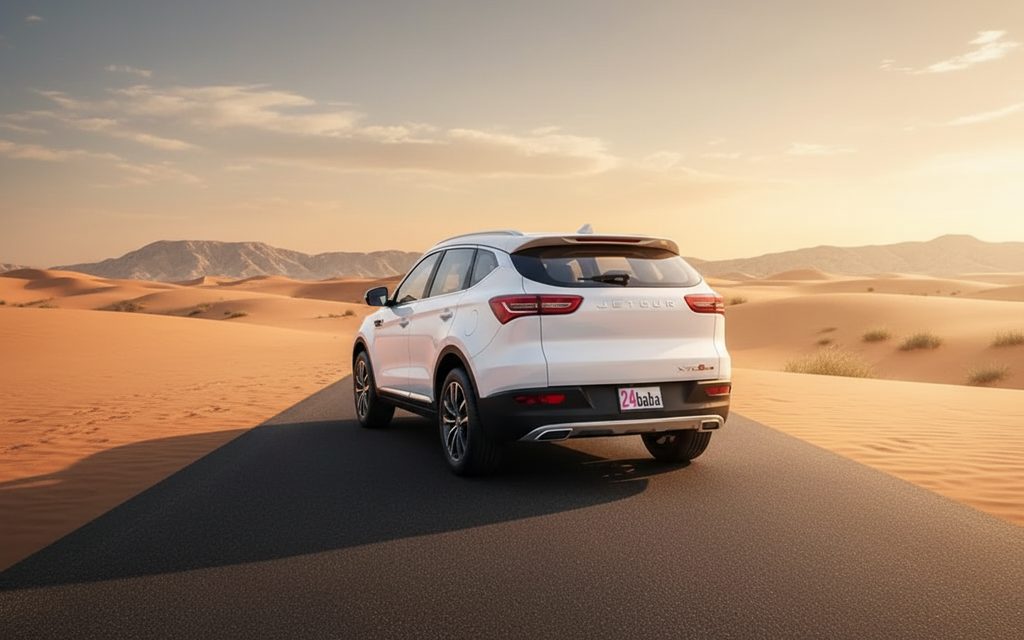 Jetour X70 2023 White rear view showing taillights – rental in Dubai