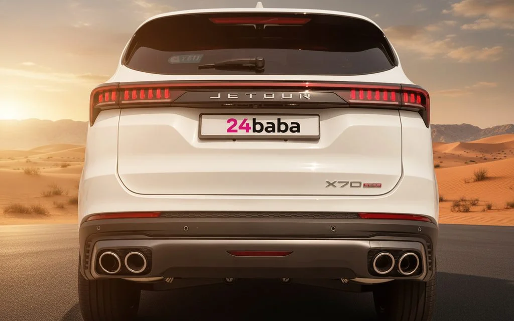Jetour X70 2024 White rear view showing taillights – rental in Dubai