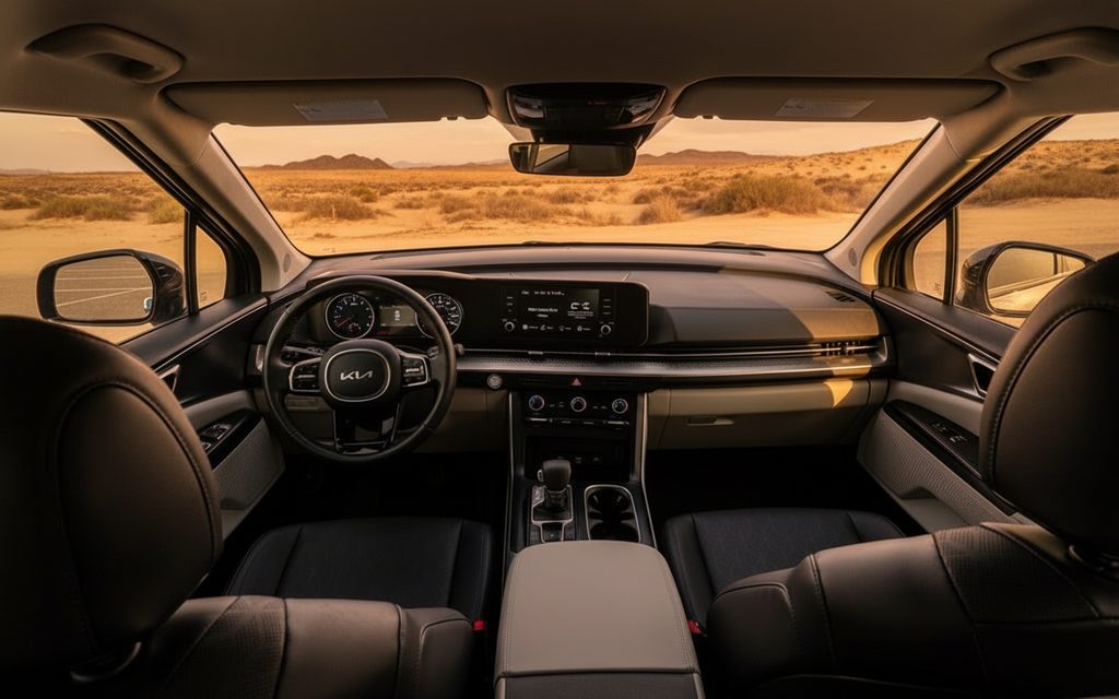 Kia Carnival 2024 interior view showing trim – rental in Dubai