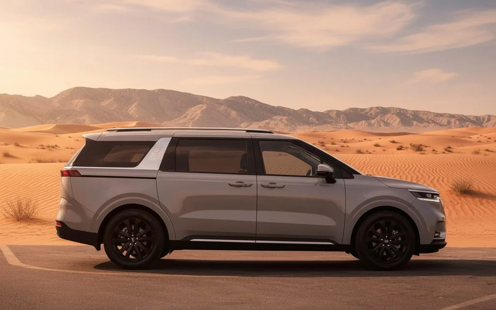 Kia Carnival 2022 Silver side profile – rental in Dubai