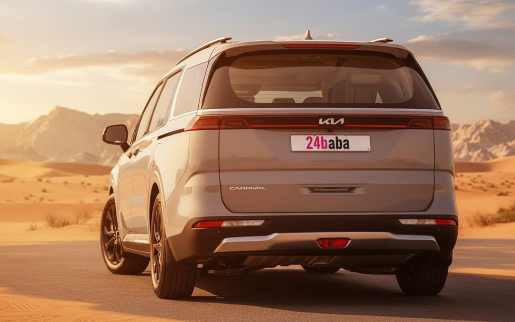 Kia Carnival 2022 Silver rear view showing taillights – rental in Dubai