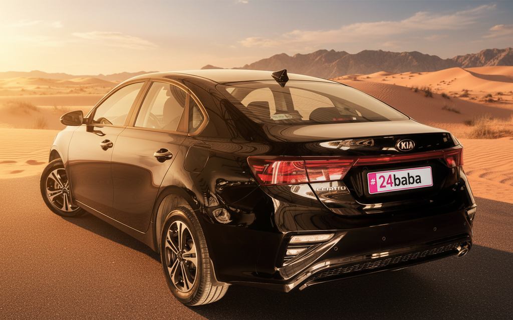 Kia Cerato 2025 Black rear view showing taillights – rental in Dubai