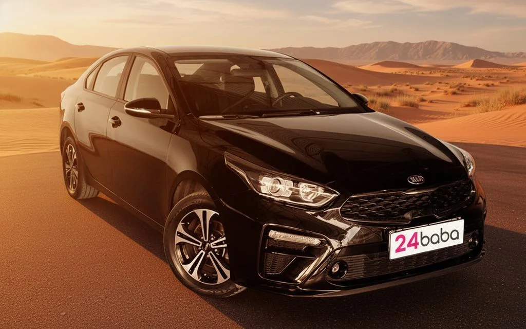 Kia Cerato 2025 Black front view with headlights – rental in Dubai