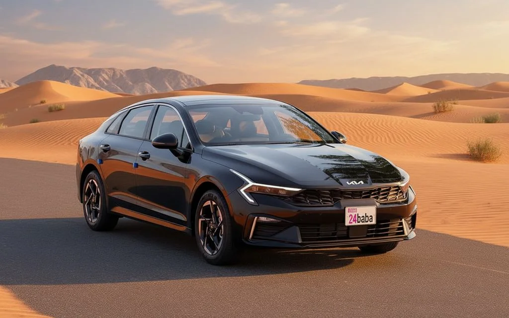 Kia K5 2025 Black front view with headlights