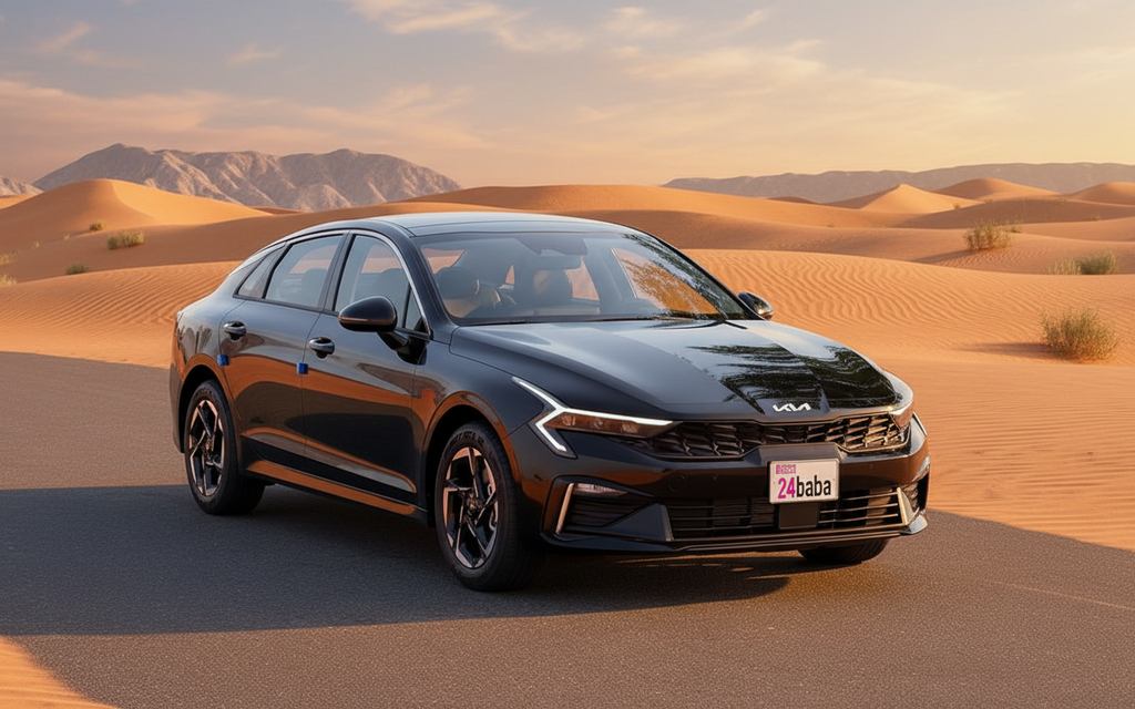 Kia K5 2025 Black front view with headlights