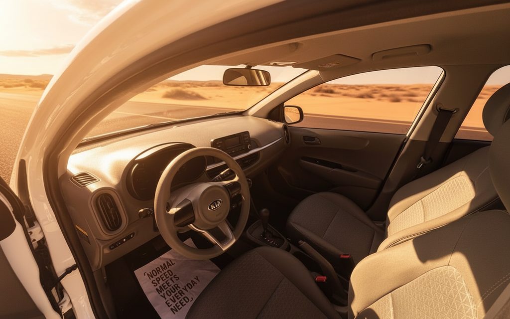 Kia Morning 2021 interior view showing trim – rental in Dubai
