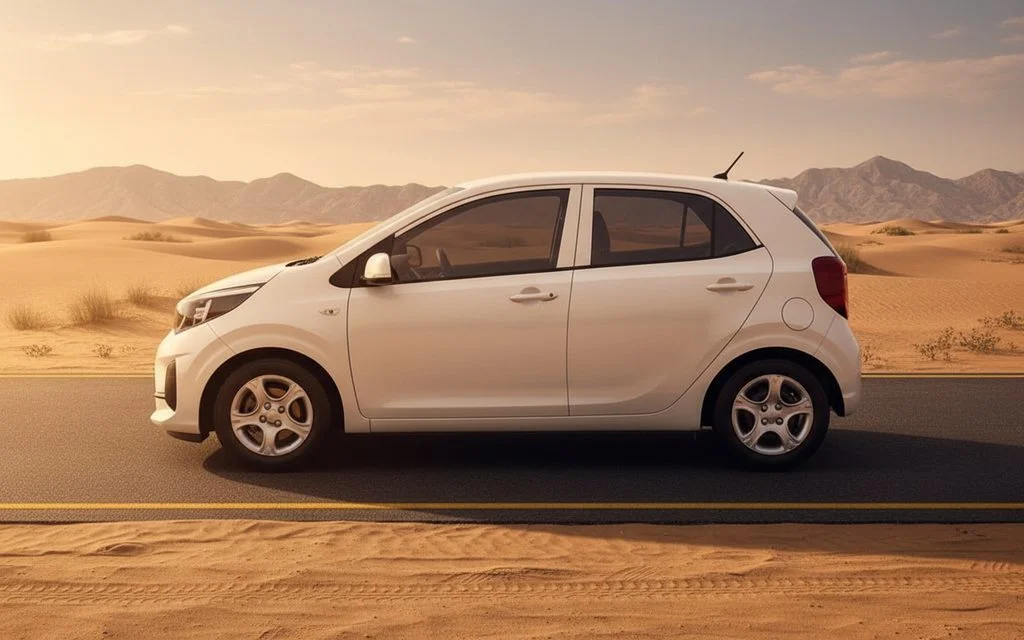Kia Morning 2021 White side profile – rental in Dubai