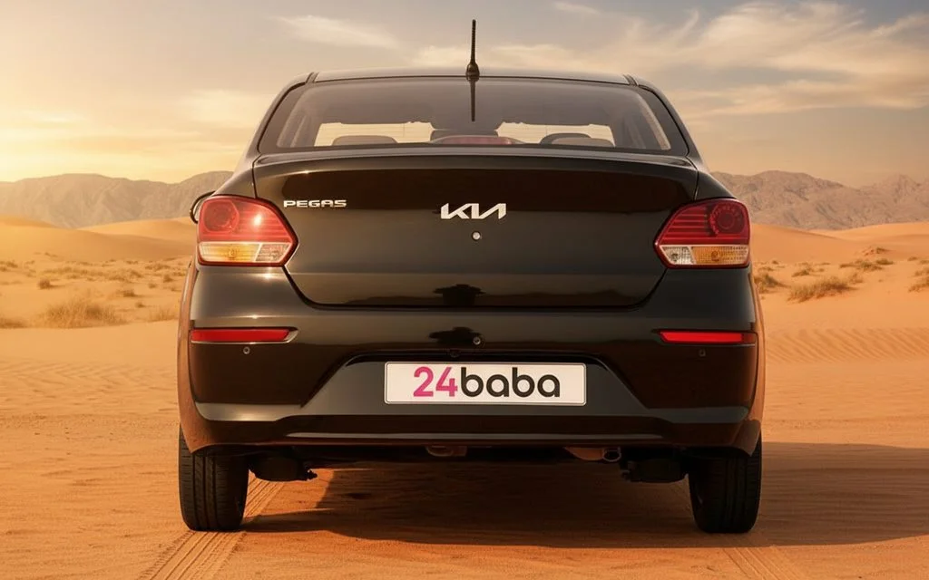 Kia Pegas 2022 Black rear view showing taillights