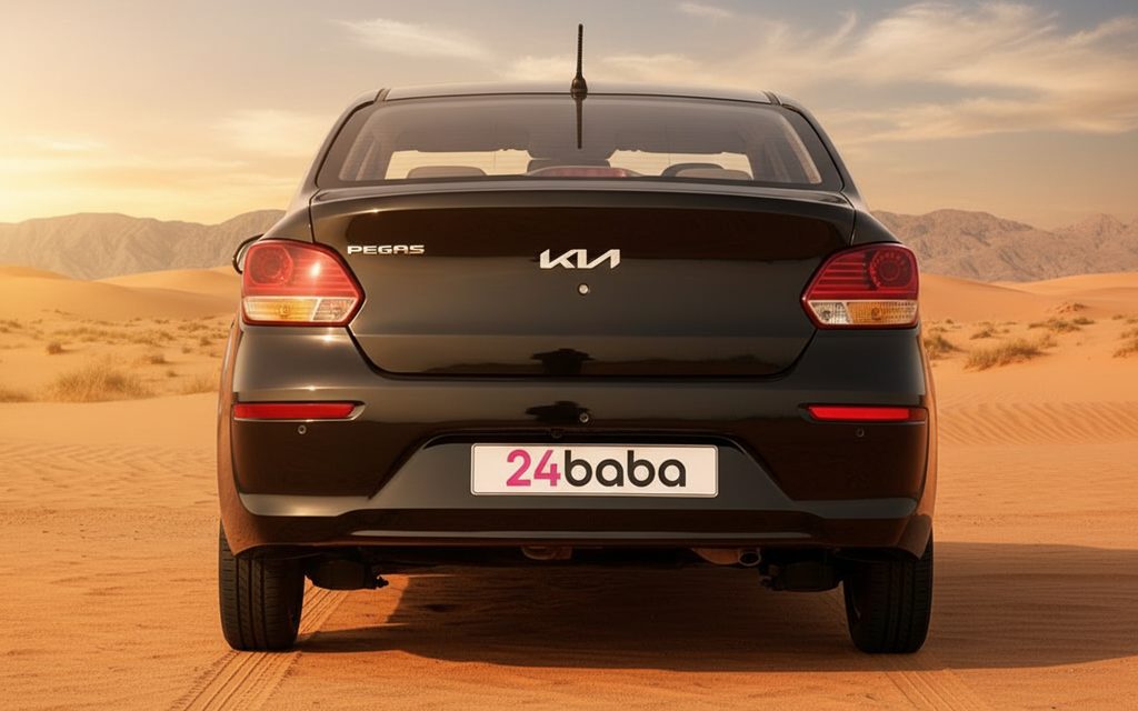 Kia Pegas 2022 Black rear view showing taillights