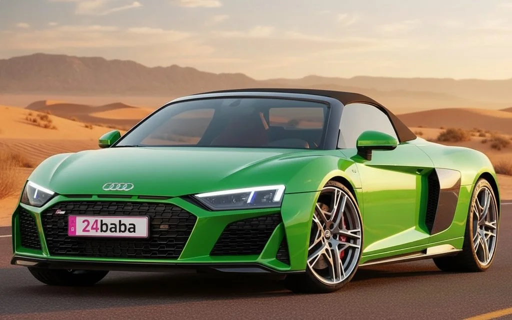 Audi R8 2022 Green front view with headlights