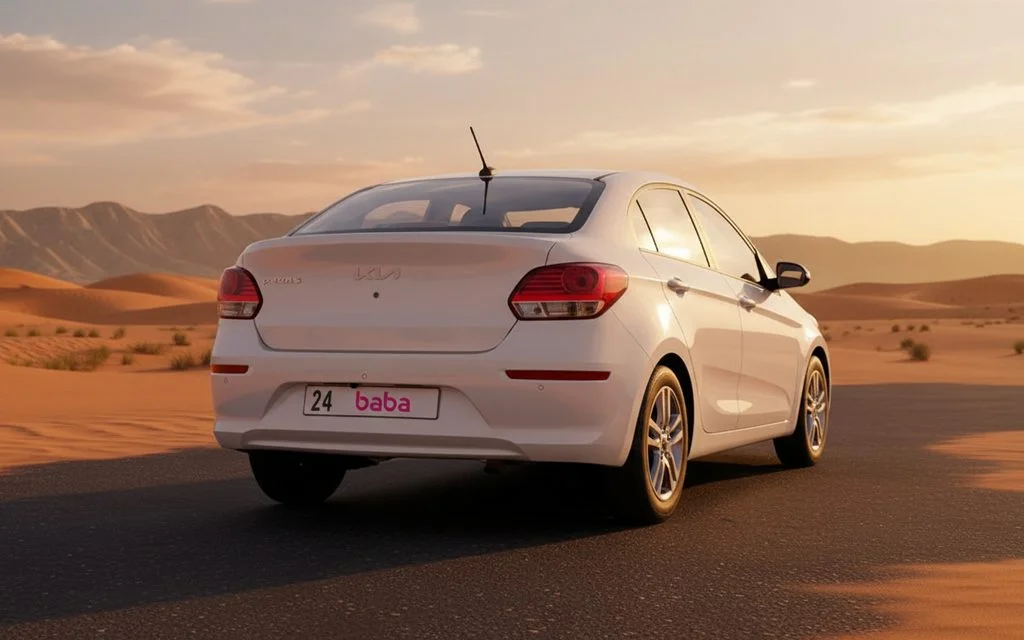 Kia Pegas 2024 White rear view showing taillights