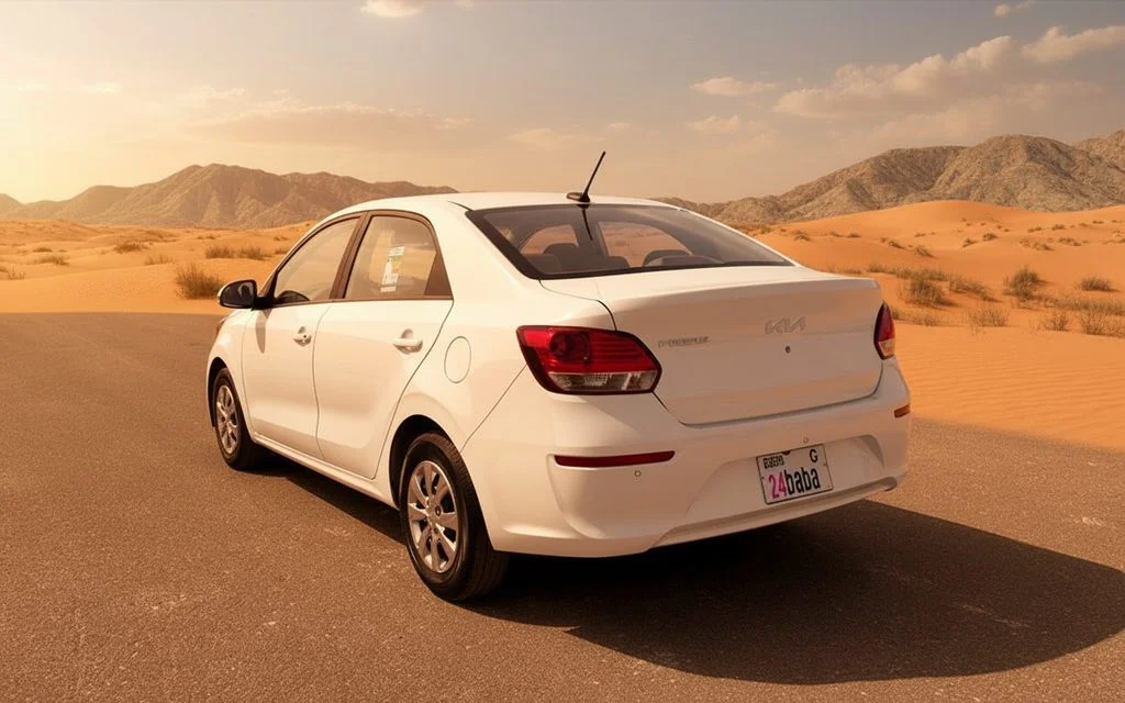 Kia Pegas 2024 White rear view showing taillights
