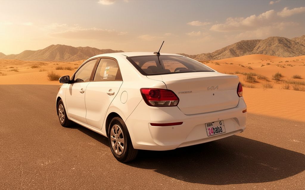Kia Pegas 2024 White rear view showing taillights