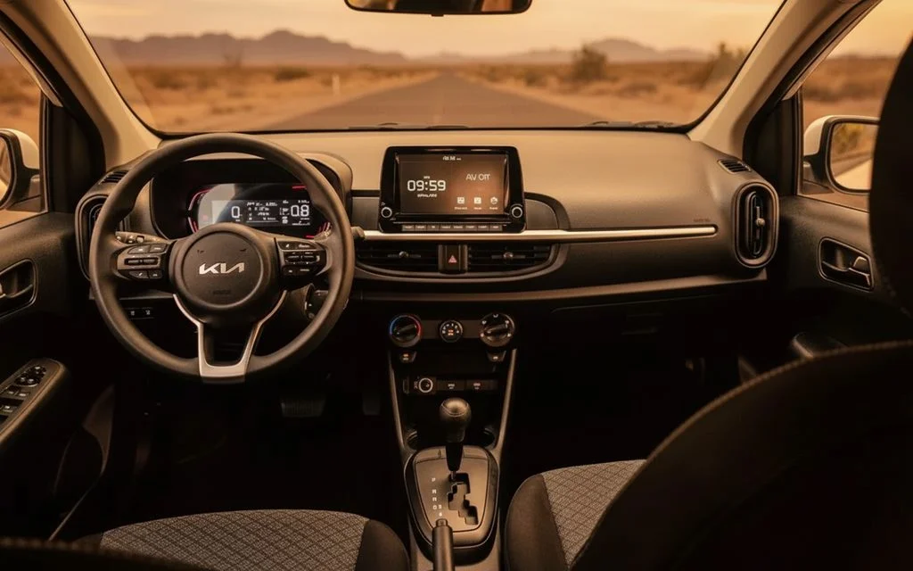 Kia Picanto 2025 interior view showing trim – rental in Dubai