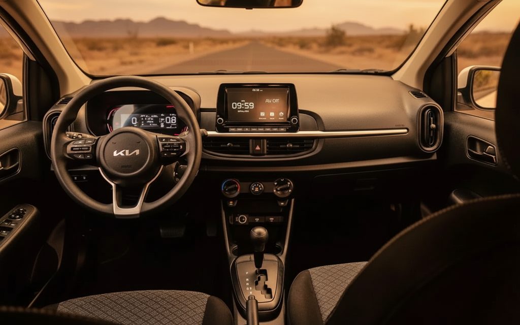 Kia Picanto 2025 interior view showing trim – rental in Dubai