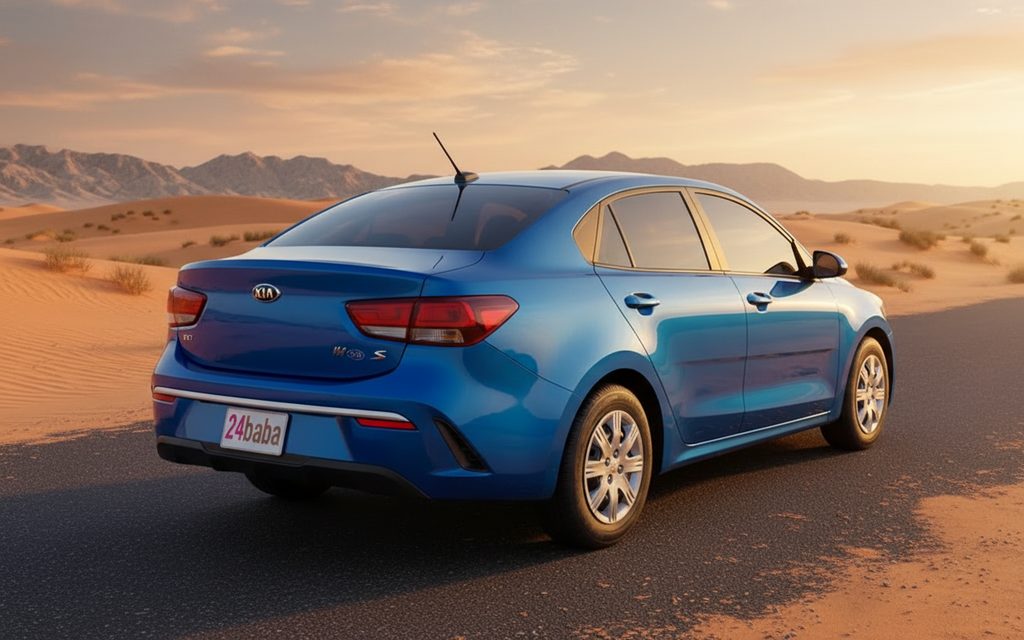 Kia Rio 2021 Blue rear view showing taillights – rental in Dubai