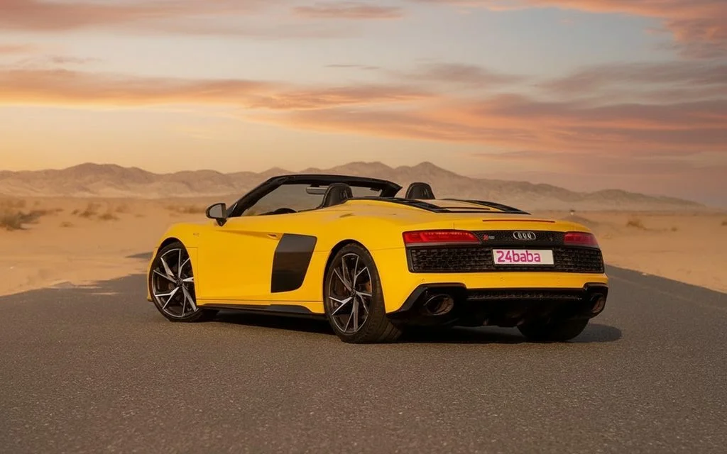 Audi R8 2021 Yellow rear view showing taillights